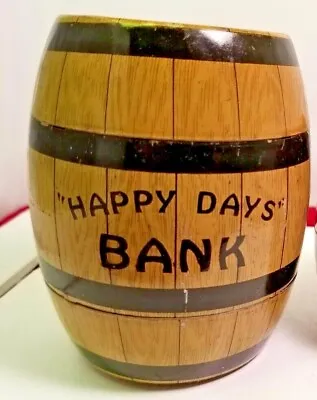 Vintage 1930s Happy Days Tin Barrel Shaped Coin Bank J Chein • $18.99