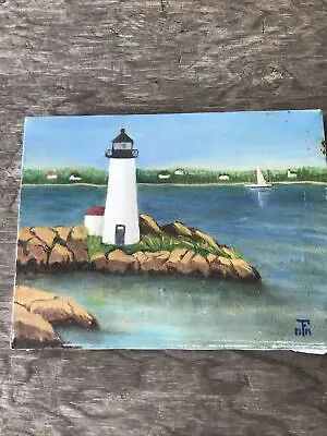 Vintage Lighthouse Oil Painting 12 X 16 Signed Fd22 • $74.99