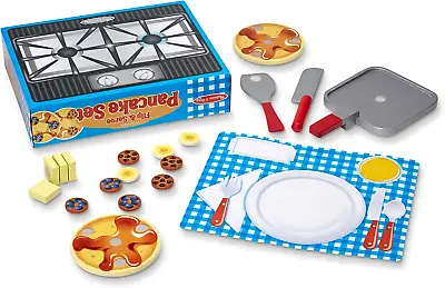 Melissa & Doug Flip And Serve Pancake Set (19 Pcs) - Wooden Breakfast Play Food • $30.27