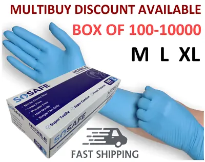 100-10000 So Safe Disposable Nitrile Gloves Powder/Latex Free Blue M L XL • £275.55