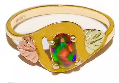 Black Hills Gold 10k Lab Created Black Opal Leaves Ring Size 6 1/2 • $159