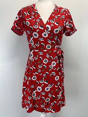 J. Crew Red Poppy Wrap Dress Sz 0 VGUC Flutter Sleeve • $22