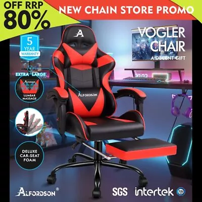 ALFORDSON Gaming Chair Office Executive Racing Footrest Seat PU Leather Red • $154.79