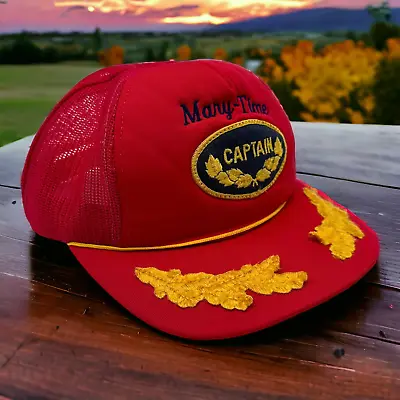 Vintage Captain Trucker Hat Navy Red Yellow Scrambled Eggs Mesh SnapBack Cap • $10.99