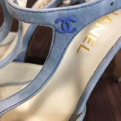 Chanel Buckskin Women's Sandals Ladies Light Blue 38 US 7 EU 5.5 Made In Italy • $253.81