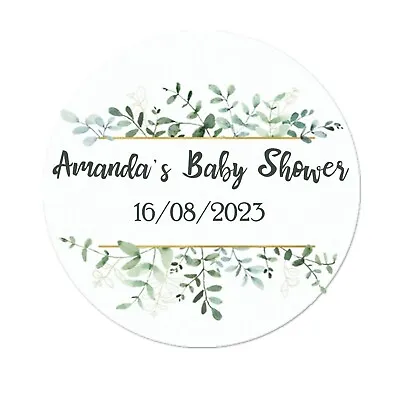 Personalised Baby Shower Sticker Label Favours Floral Girl Boy Gender Ecualyptus • £2.30