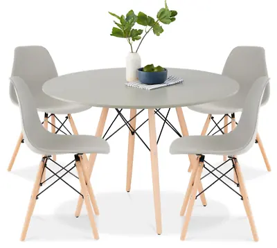 Dining Table Set Round  4 Chairs Mid Century Modern  Breakfast Apt Small Space • $349.99