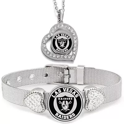 Special 2PcSet Las Vegas Raiders Womens Sterling Silver Necklace With Bracelet • $29.95