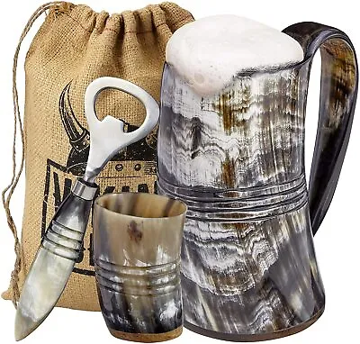 Viking Culture Ox Horn Mug Shot Glass And Bottle Opener (3 Pc. Set)  The Ring  • $44