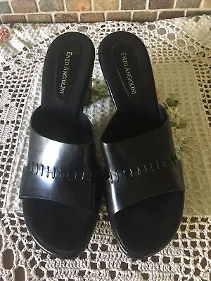 Enzo Angiolini  Black Leather Wedge Sandals 8.5 New With Box. So Comfortable! • $35