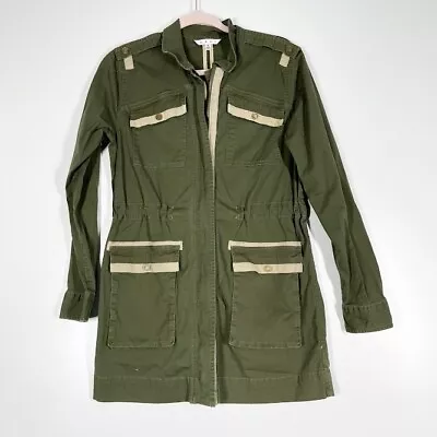 CAbi Womens Green Anorak Military Tunic Jacket Canvas Epaulette Full Zip Small • $29.98