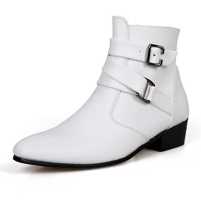 British Style Mens Zipper Pointed Toe Ankle Riding Boots Buckle Strap Side Shoes • $30.78