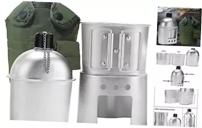 Aluminum Water Set Portable Military Canteen With Cup Canteen Cup Stove Pouch • $49.33