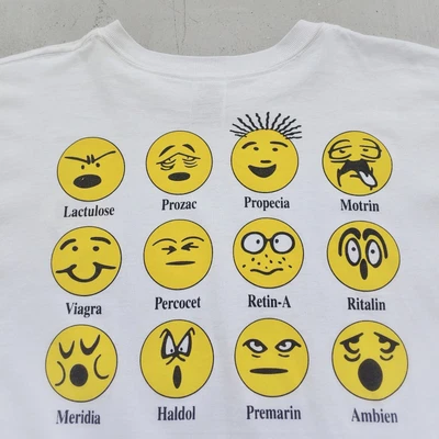 $60 • Buy VTG 90s Campbell University School Of Pharmacy Smiley Face Drugs Tee XXL Xanax 