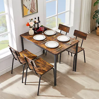5 Piece Dining Set Table W/ 4 Chair Kitchen Breakfast Furniture Rustic Brown • $244.99