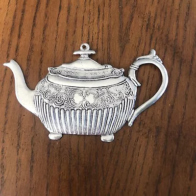 Victorian Teapot Christmas Ornament Tree Holiday Tin Silver Metal 3  Decoration • $15