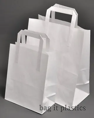 30 WHITE CHILDRENS PAPER PARTY / ART / CRAFT CARRIER BAGS - 7  X 3½  X 8½   • £6.80