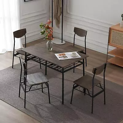 5-Piece Dining Set Kitchen Dinner Table And 4 Chairs Metal Frame Storage Rack • $159.59