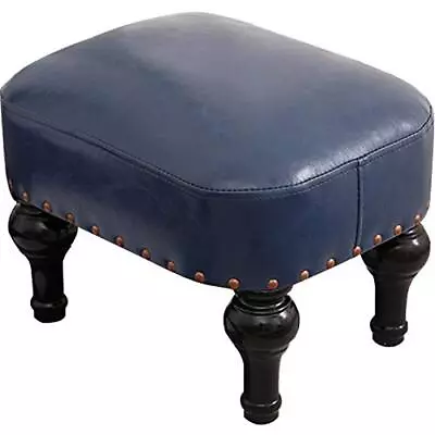 Small Foot Stool For Living Room Brown Leather Stool Vintage Upholstered Blue • $118.45