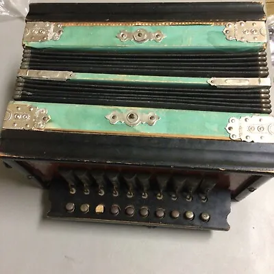 Vintage Squeeze Box 10 Button Wood Accordion Musical Instrument Germany Works. • $125