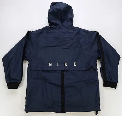 Rare Vintage NIKE Spell Out Full Zip Hooded Windbreaker Jacket 90s 2000s Navy M • $44.99