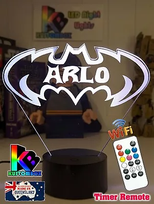Batman Batarang Personalised Name 3d Led Night Light Lamp + Remote Control • $39.99