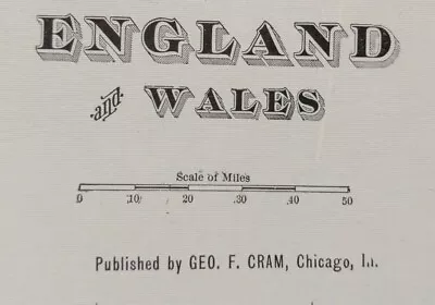 Vintage 1900 ENGLAND & WALES Map 14 X22  Old Antique Original BRITAIN UK LONDON • $57.36