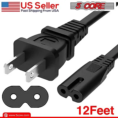 5Core 12ft 2-Prong Figure-8 Replacement Non-Polarized Computer Power Cord Cable • $6.66