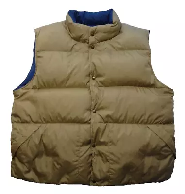 LL Bean XXL Packable Goose Down Puffer Vest Snap VTG 80s 90s Tan Navy Pockets • $54.98