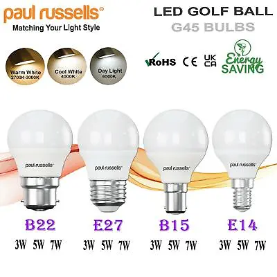 £5.99 • Buy LED SES ES BC SES Golf Ball Warm Cool White Day Light 3W 5W 7W Globe Bulbs Lamps