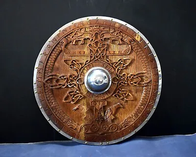 Medieval Viking Hand Carved Wooden Shield With Steel Umbo • $460.51