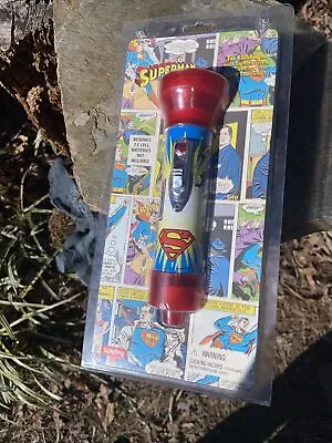 SUPERMAN Tin Flashlight By Schilling- Signal Button Siren Morse Code • $37.50