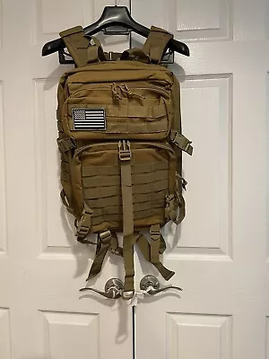 Military Style Backpack Laptop Water Tan Khaki School Hiking • $18.95