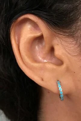 $17.99 • Buy 925 Sterling Silver Turquoise Hoop Earrings / Aretes De Turquesa En Plata- ESE62