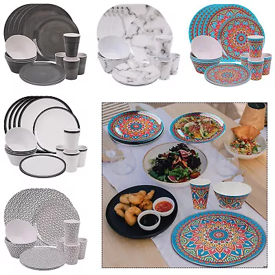 16pcs Melamine Dining Set Camping BBQ Home Dinner Party Picnic Tableware Set • £34.09