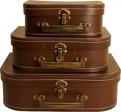 Vintage Decorative Suitcases Luggage Set Antique Trunk Chest Box Storage 3 Sets • $41.99