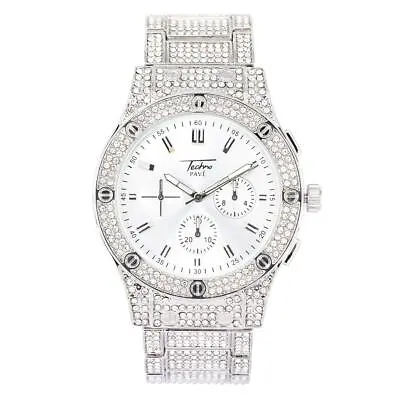 Techno Pave Men's Hip Hop Iced Micro Pave Metal Band Watches 9195-103AA • $10