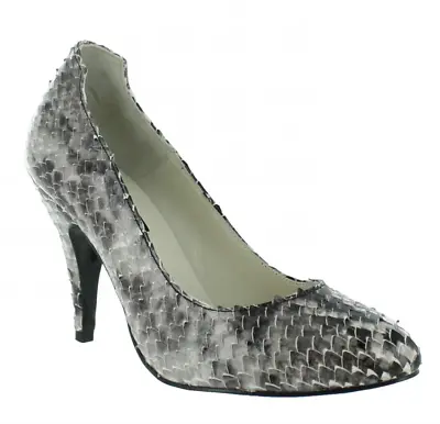 Marta Jonsson Womens UK 5 EU 38 Grey Snake Leather Stiletto Heel Court Shoes • £44.99