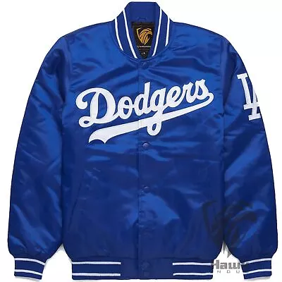 MLB LA Dodgers Blue Satin Baseball Varsity Bomber Jacket Embroidery Logos • $54