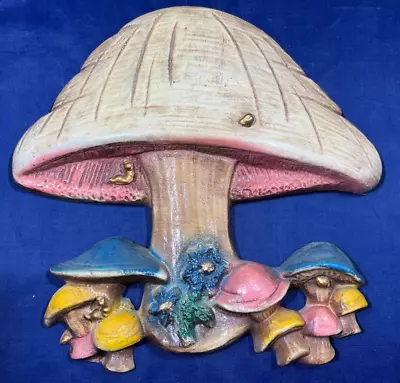 Vintage Mid Century 1970s Colorful Plaster 3D Mushroom Plaque 10 X10  • $26