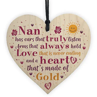 £3.59 • Buy Nan Gift From Grandchildren For Christmas Birthday Wood Heart Grandparent Plaque