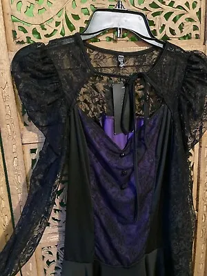 Steampunk Cosplay Purple Black Lace Stretchy Dancer Top Shirt A-Line Bottom • $10