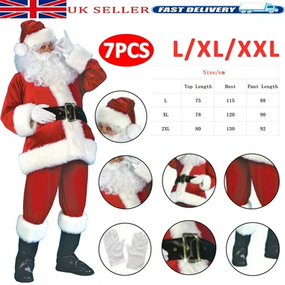 £20.19 • Buy 7Pcs Santa Claus Costume Father Outfit Christmas Flannel Suit Mens Fancy Dress