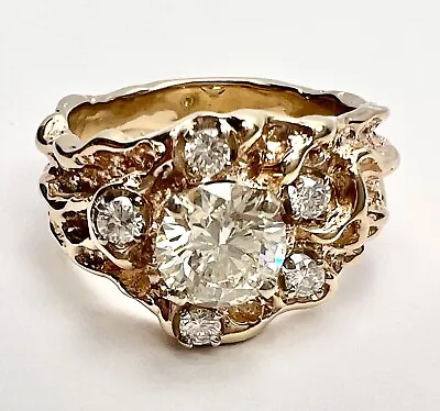 14k (13.27k) Solid Yellow Gold 2.07ct Natural Diamond Men’s Nugget Ring 13.3g • $9499