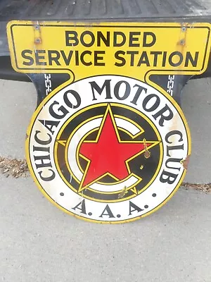 Vintage PORCELAIN Chicago MOTOR CLUB AAA BONDED SERVICE STATION Advertising SIGN • $1595