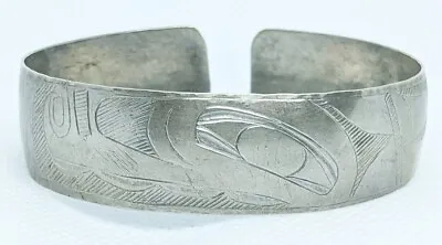 1920s-30s HAIDA Hand-Hammered Silver Bracelet With Stylized Whale Image • $425