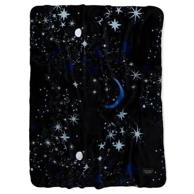 Victoria Secret Blanket Plush Fleece Celestial Moon And Stars Printed Black Blue • $30