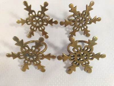 4 Solid Brass Snowflake Napkin Rings 2.75  Across Ring 1.5  Diameter • $12.99
