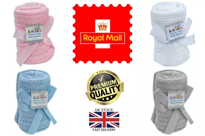 £4.99 • Buy New Soft Touch 100% Cotton Baby Girl Boy Cellular Blanket Pram Cot Bed 70x90cm