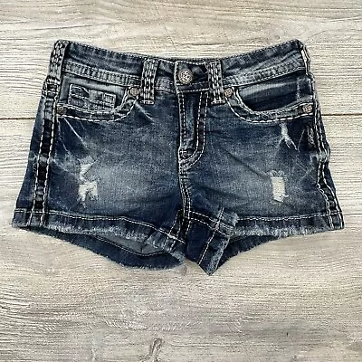 Silver Jeans Shorts Womens 26x3 Blue Aiko Mid Short Super Stretch Distressed • $29.99